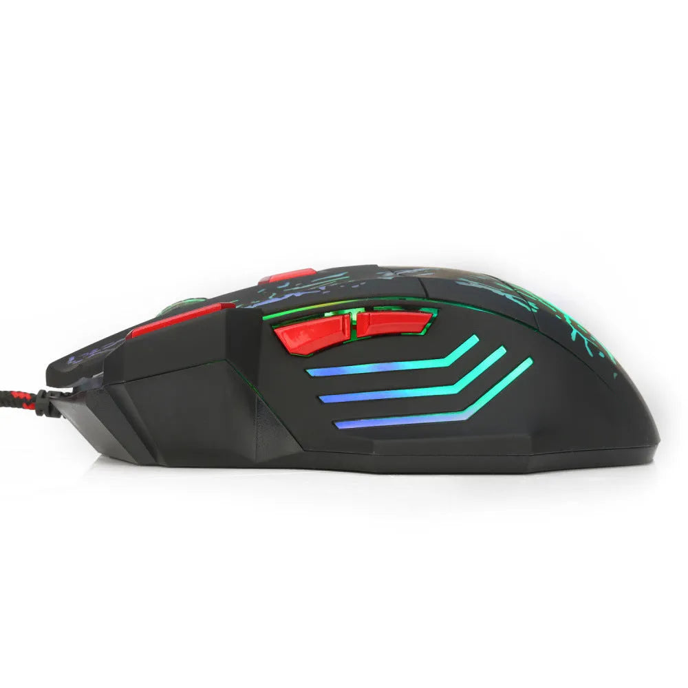 Water crack colourful luminous wired gaming mouse with USB cable