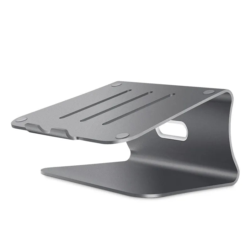 Aluminium notebook cooling bracket in grey colour with rotary adjustment mechanism.