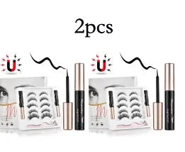 Magnetic false eyelashes set with 5 pairs of handcrafted imported fiber lashes and 2 mascara tubes in packaging
