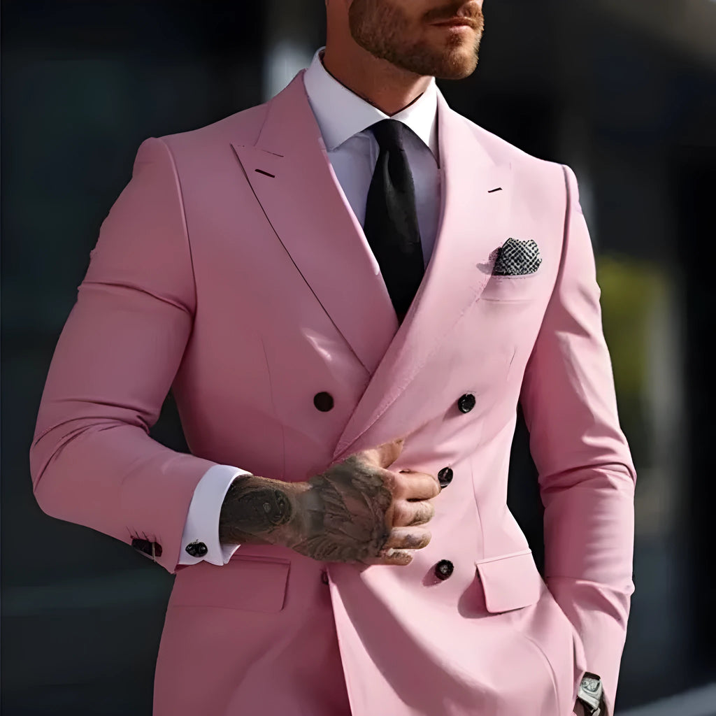 Men's Korean style slim fit two-piece business suit in cotton blend polyester fabric