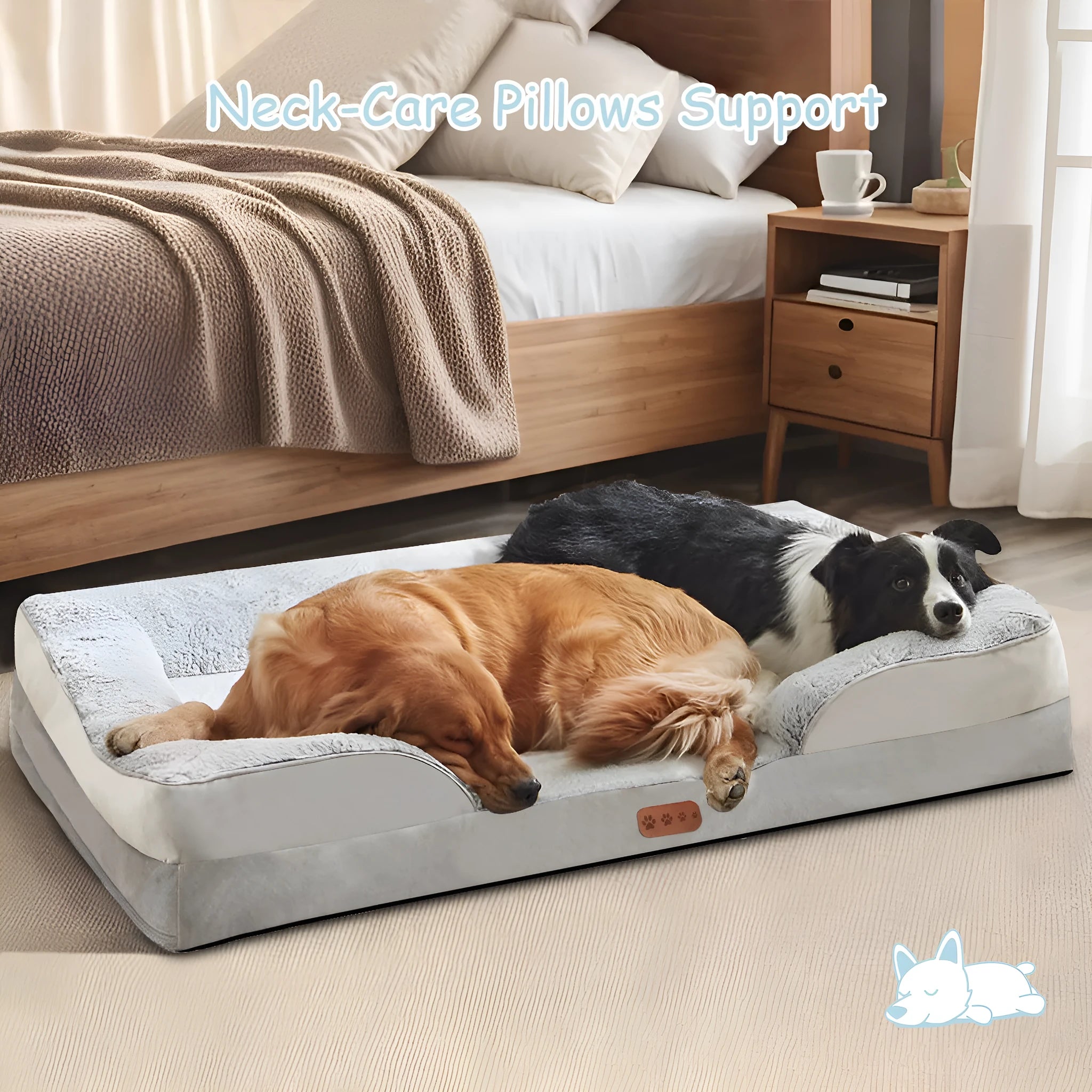 Memory foam cat bed size L with light grey cloth cover and detachable design