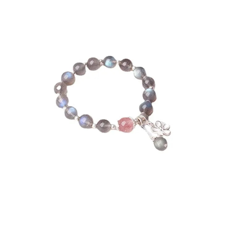 Grey moonlight silver women's bracelet with 7.5mm crystal and honeysuckle and animal charms.