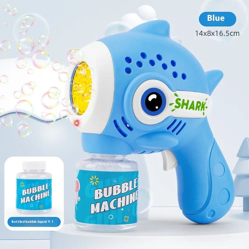Electric bubble maker toy with luminous bubble blowing gun in pink and blue colour options
