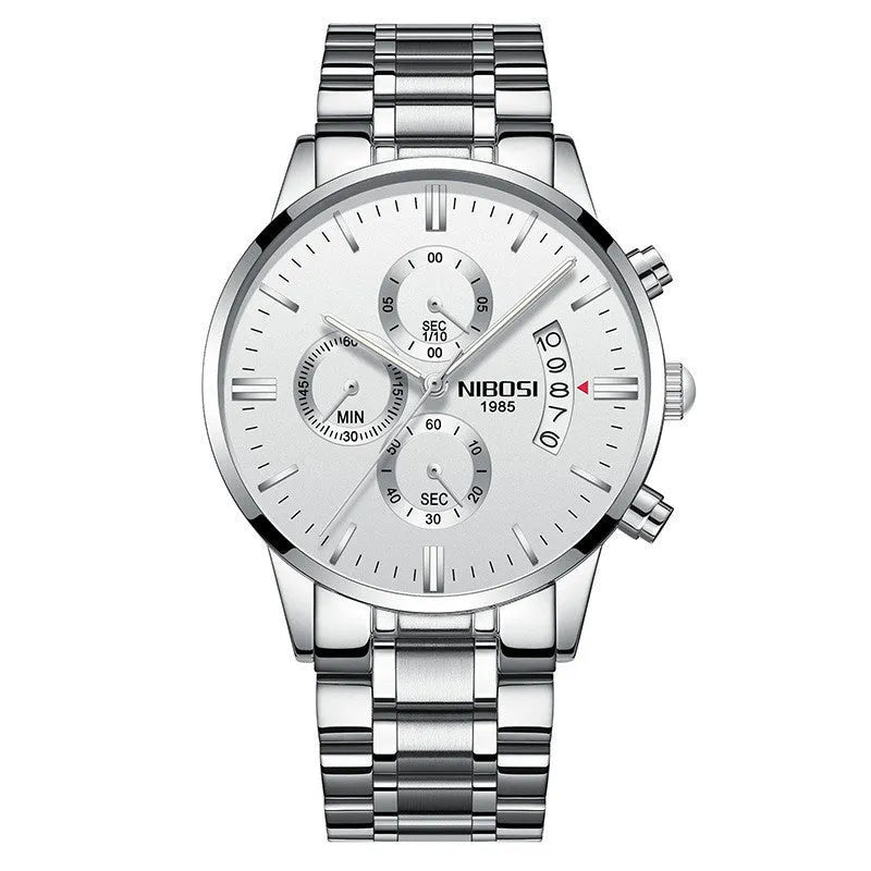 Men's watch with 43mm dial diameter, 11mm thickness, 22mm strap, quartz movement, stainless steel case
