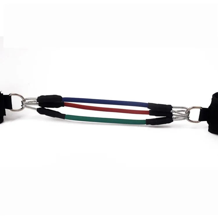 Black taekwondo training pull rope set for leg conditioning and explosive force development.