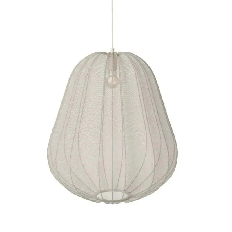 Japanese-style net pumpkin shape ceiling light with iron branch design in grey blue or white finish.