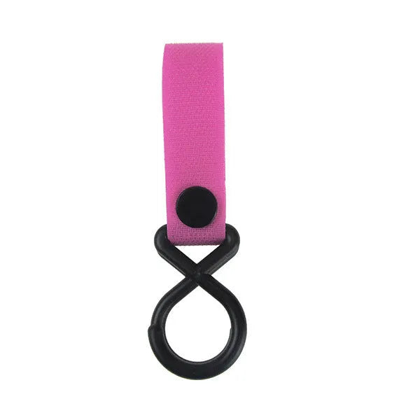 A selection of luggage Velcro hooks in various colours including red, blue, green, and yellow on a white background