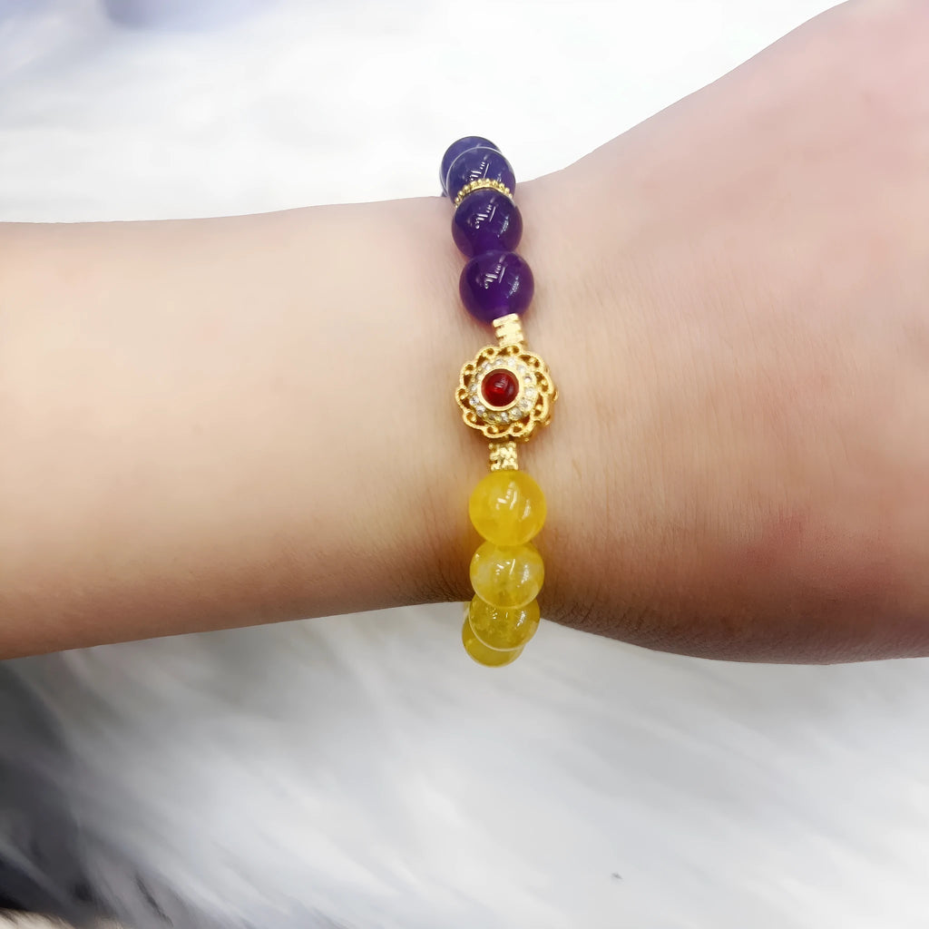 Handmade yellow and purple amethyst crystal bracelet for women with niche style