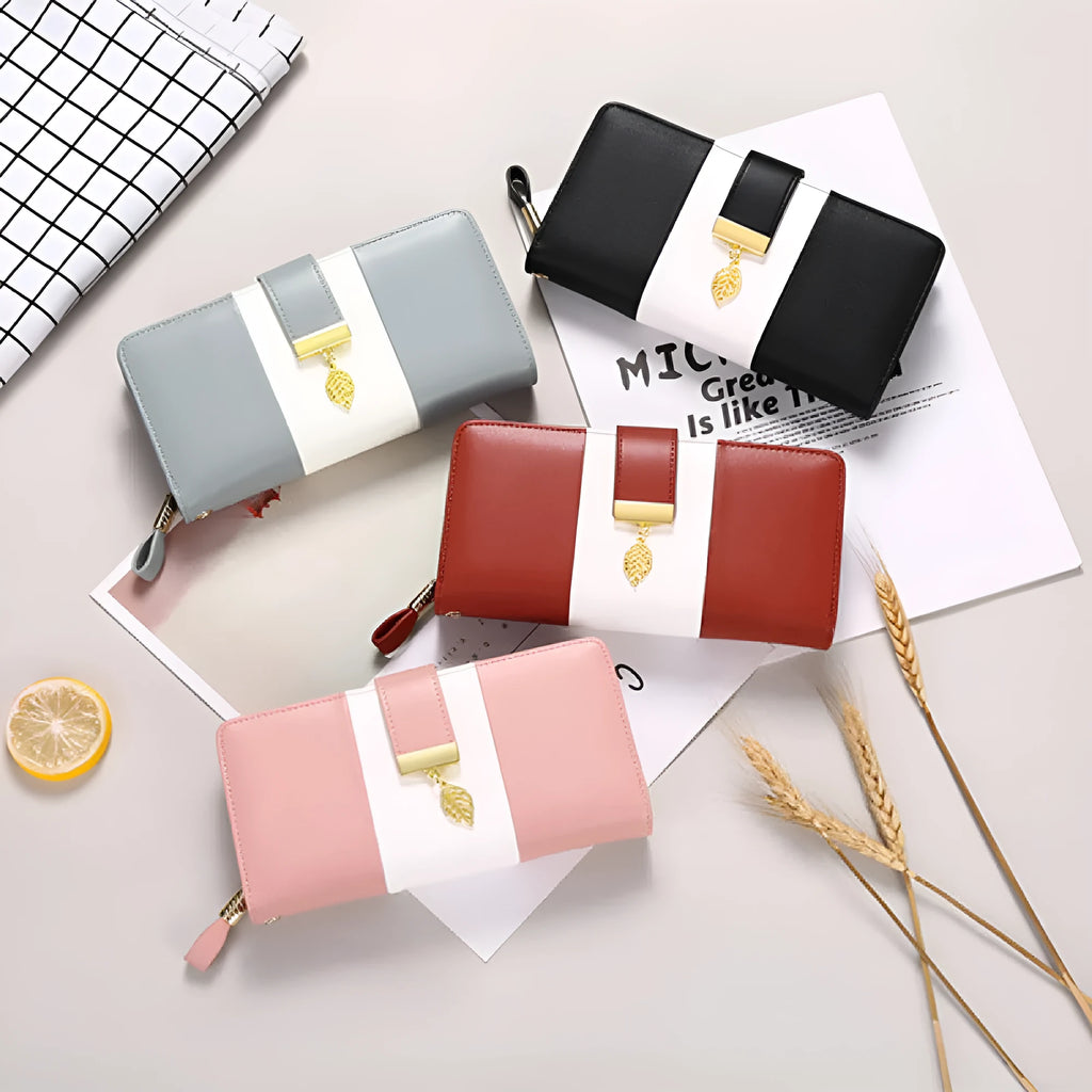 Anti theft clutch wallet with lock showing RFID blocking and PU leather construction in midnight black colour