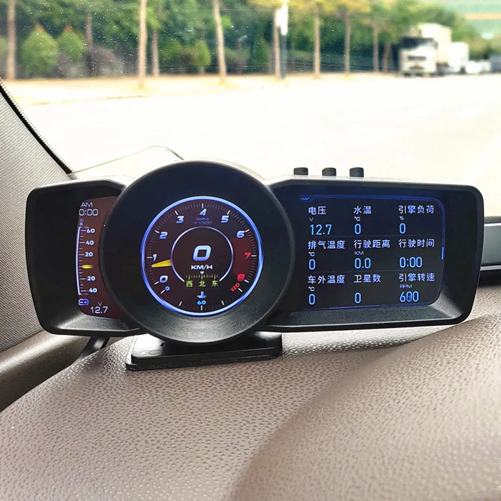 OBDII vehicle monitoring computer with TFT display screen and installation accessories