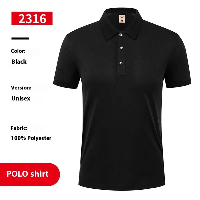 Ice silk short sleeve polo shirt pullover with an advertising logo, shown in multiple colour options.