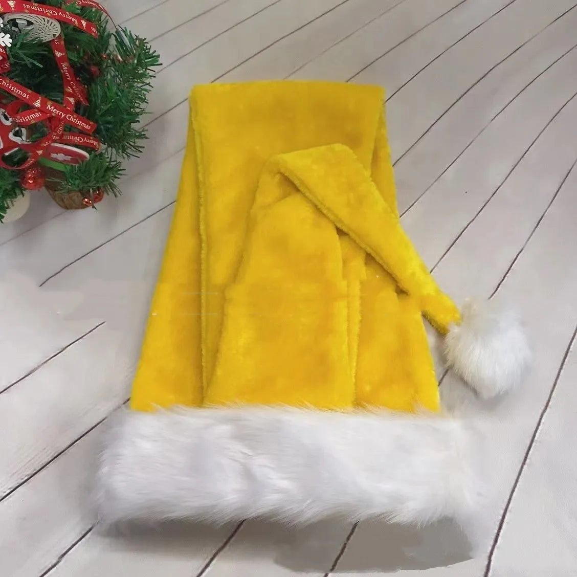 Extra long 1.5m polyester plush Christmas hat in red, with long tapered shape