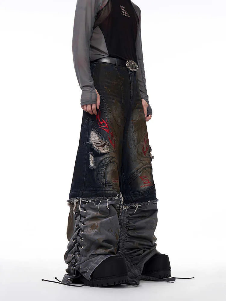 Men's loose-fit retro jeans with detachable trouser legs in denim