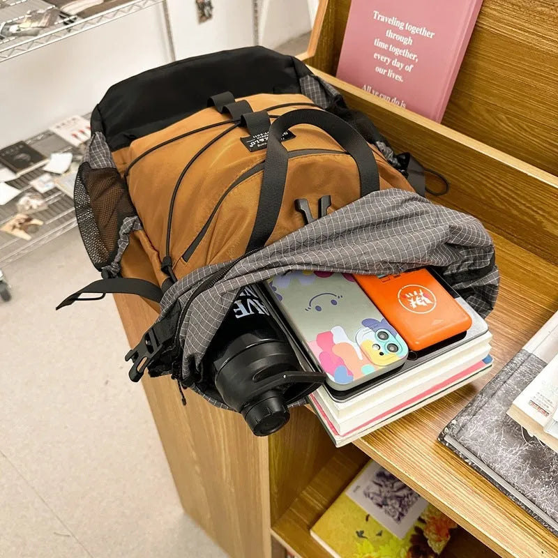 Nylon backpack in solid colour, large capacity, 30x18x48 cm, unisex design for travel and daily use