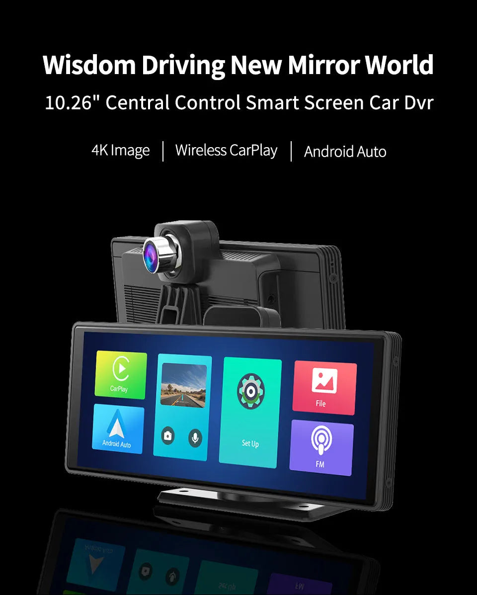 12-inch touch screen car dash cam unit with front and rear camera recording on display