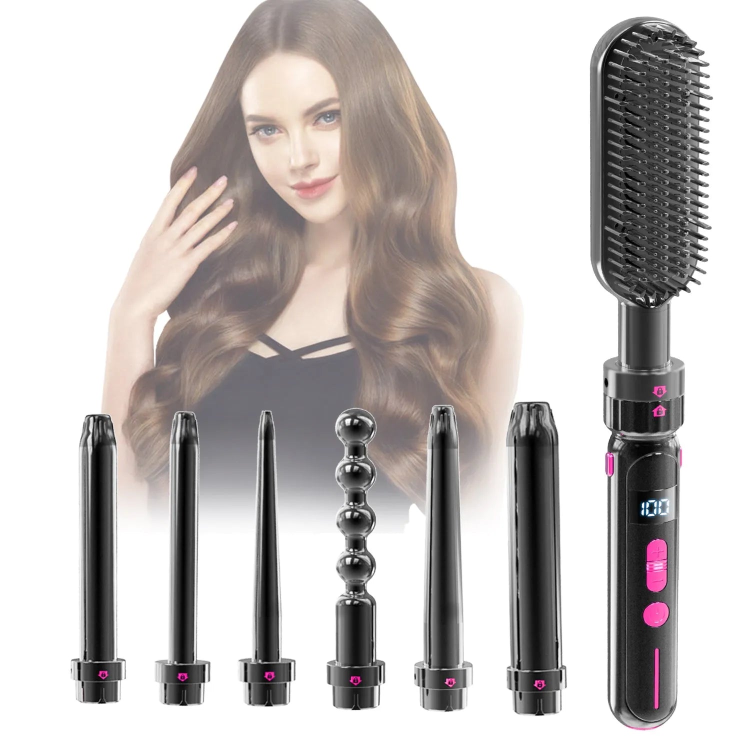Black ceramic curly hair sticks with dual-purpose roll and straight function, 21-30mm diameter, spray coating shell
