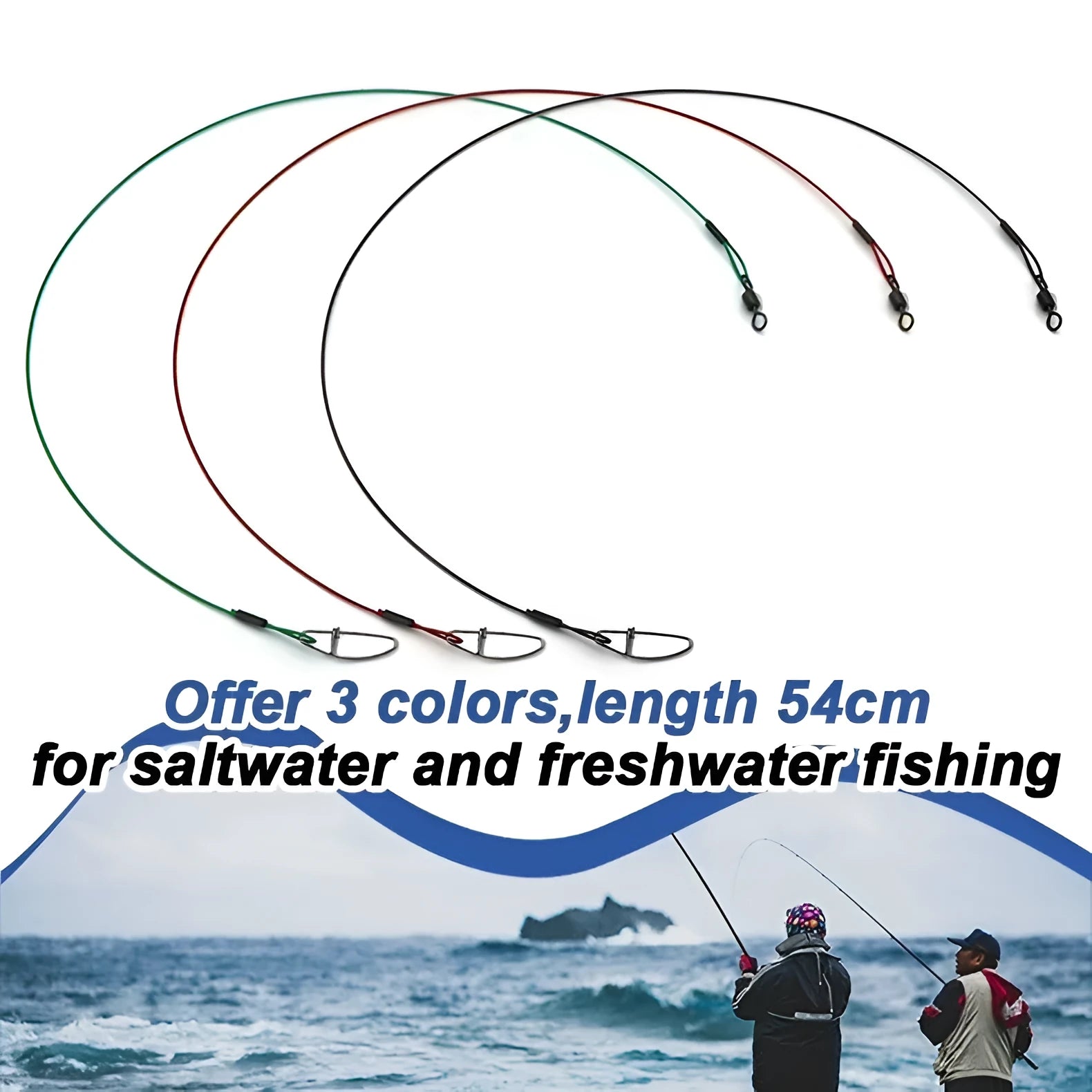 54cm anti-bite steel wire double buckle fishing pins in black green red colours