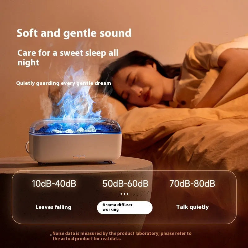 Black household desktop seven-colour flame aroma diffuser with 300ml capacity and Type-C plug-in