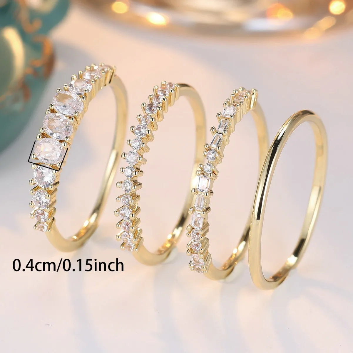 Round copper ring set with cubic zirconium electroplated finish in gold white diamond colour unisex style