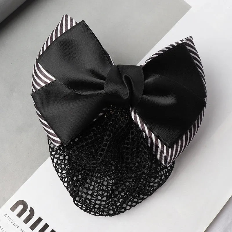 Professional hair clip headdress with flower bow net pocket in multiple colour variations