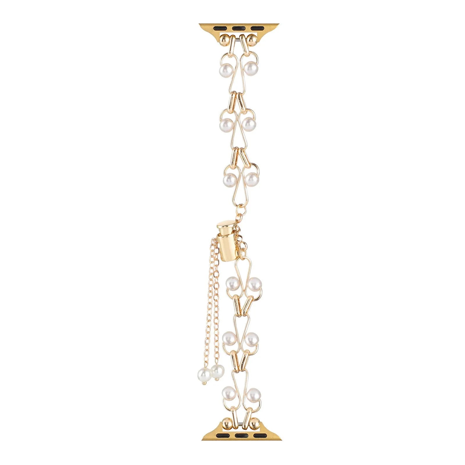 Apple smart watch strap with pearl love necklace design on metal band, 38-49mm fit