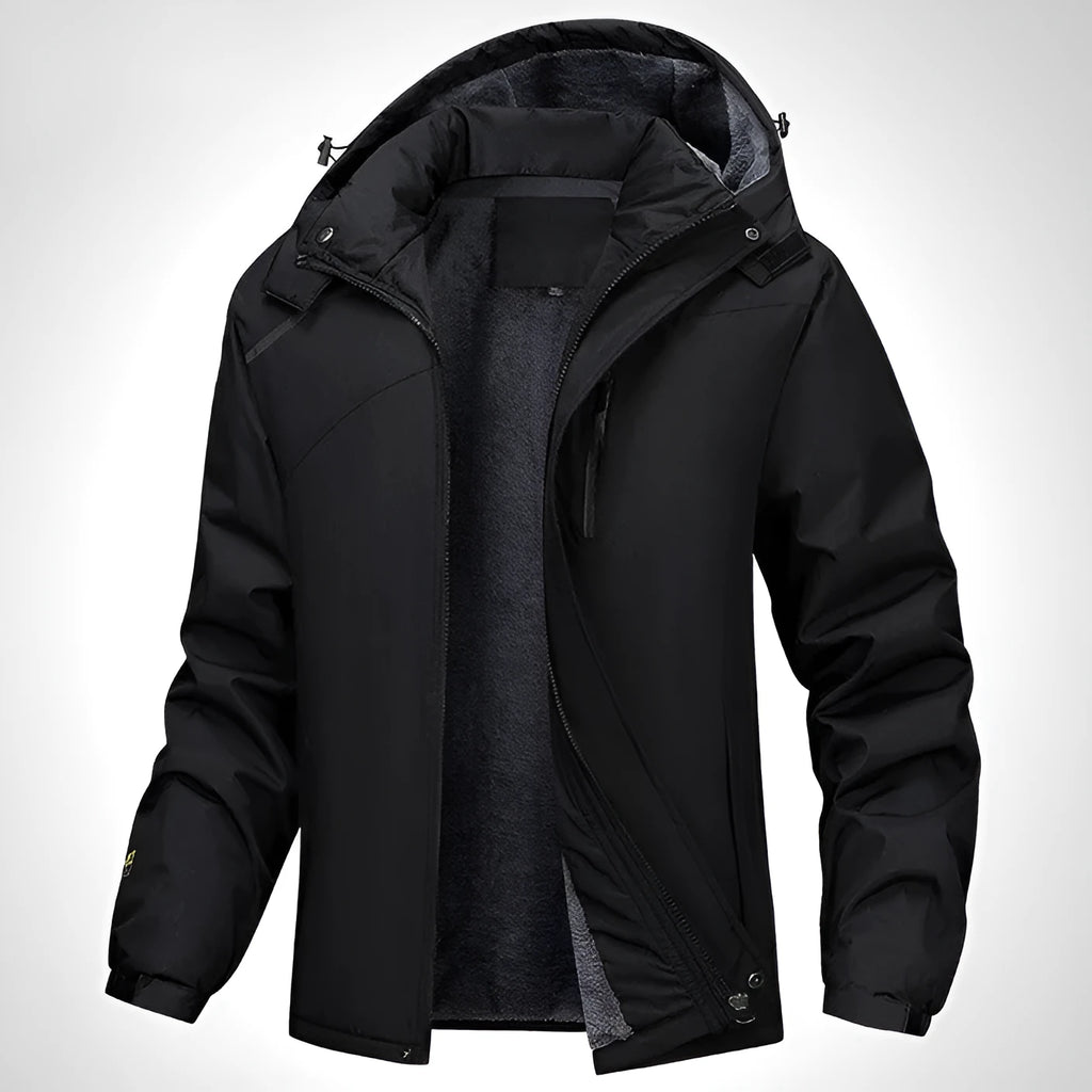 Men's plus size hooded waterproof coat in Army Green, shown on a model.