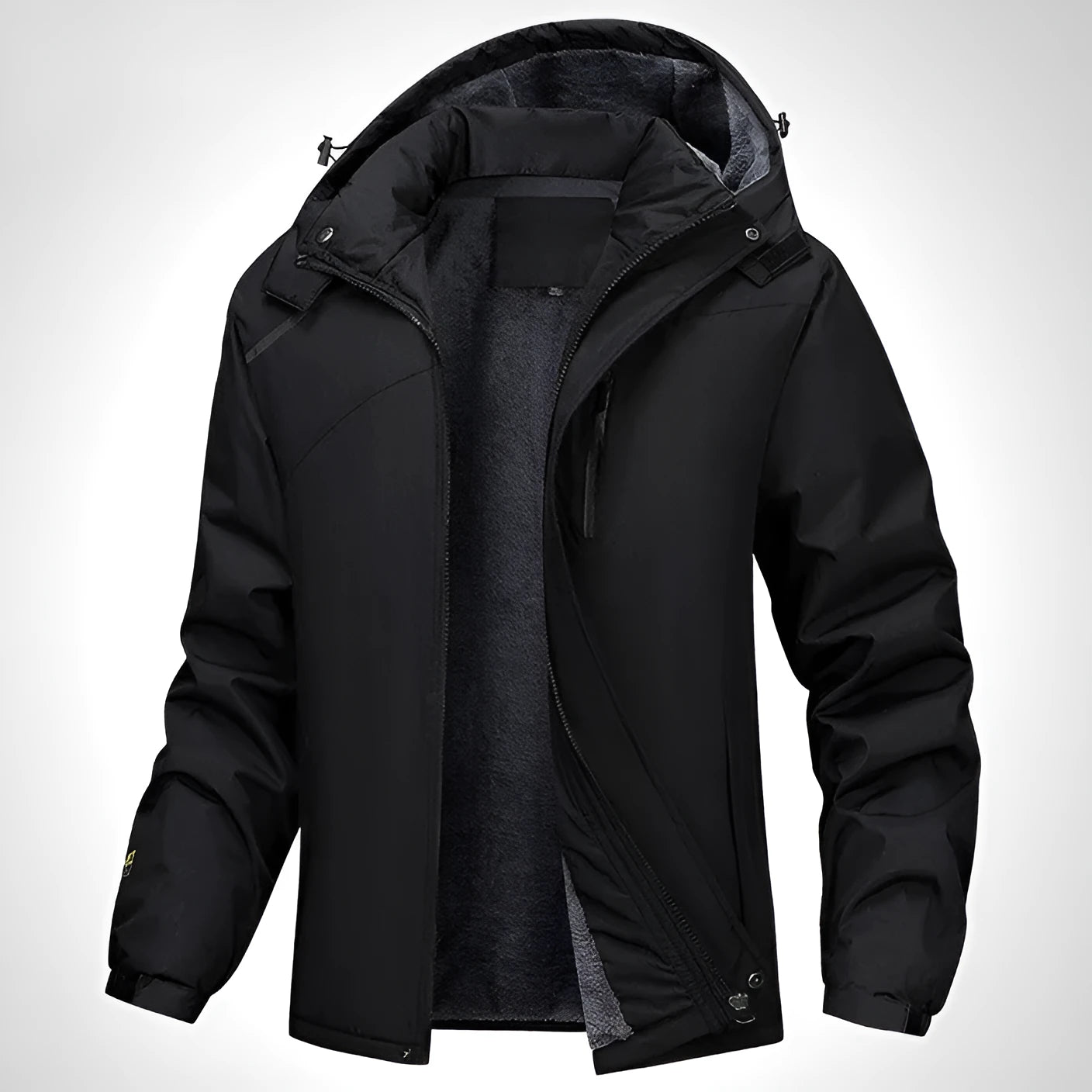 Men's plus size hooded waterproof coat in Army Green, shown on a model.