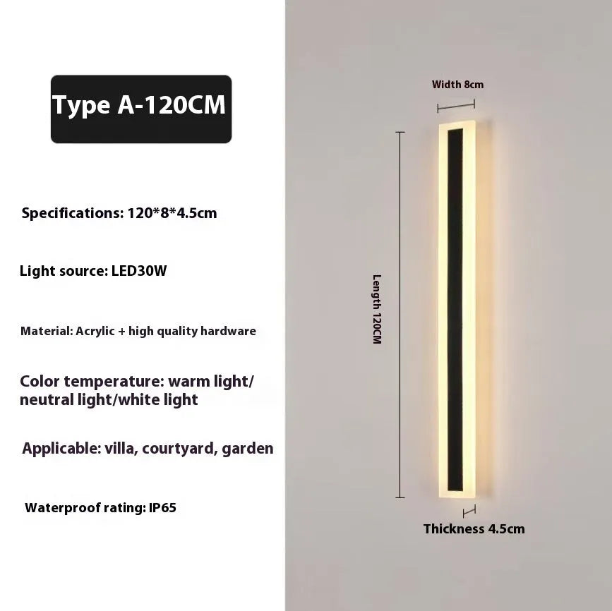 150cm outdoor LED strip wall lamp with wrought iron shell and IP65 waterproof rating for garden lighting