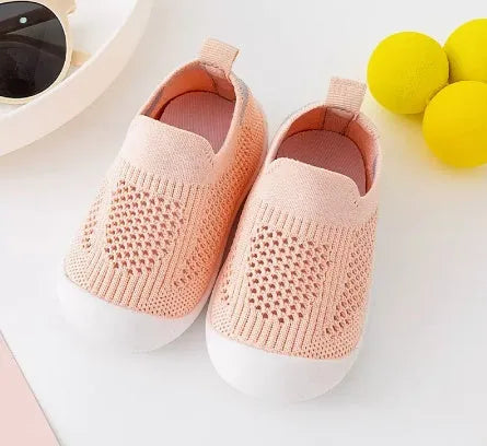 Baby soft sole non-slip walking shoes with breathable cotton upper and natural rubber sole in multiple colours
