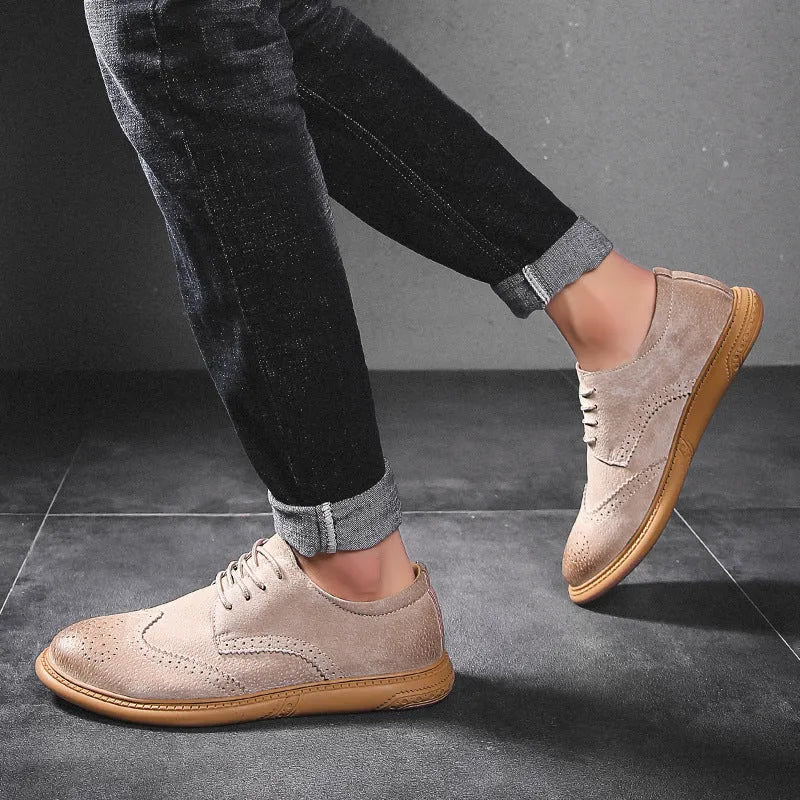 Men's black genuine leather business shoes with lace-up design and rubber soles