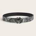 Retro women's belt with oval alloy buckle on thick 4cm PU leather strap in earth tone colour
