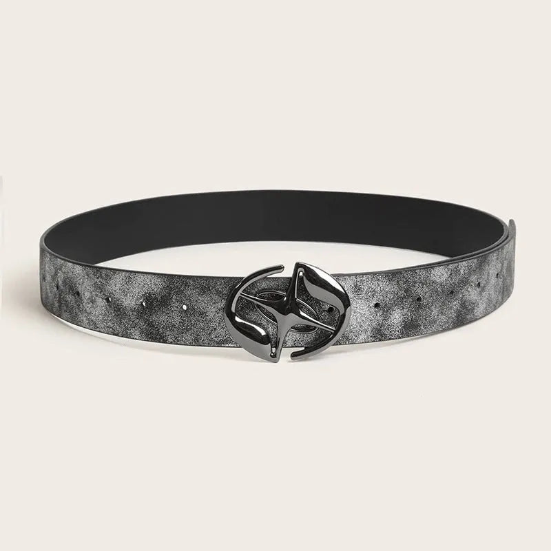 Retro women's belt with oval alloy buckle on thick 4cm PU leather strap in earth tone colour