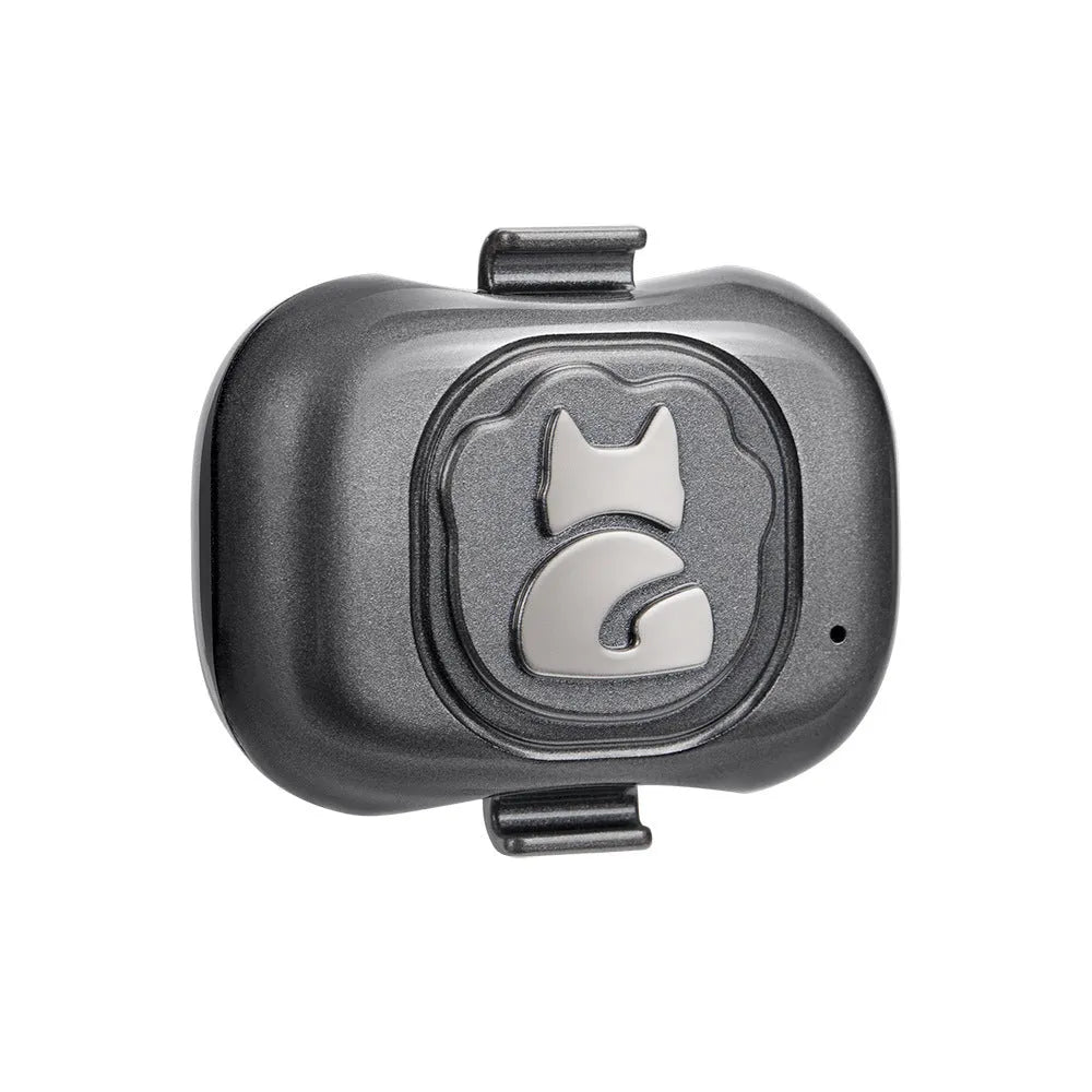 Black GF-07 pet GPS locator device with hanging rope attachment for dog or cat collar mounting