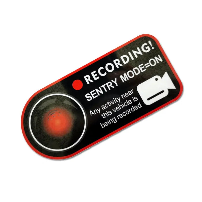 Tesla Sentry Mode electrostatic warning sticker measuring 11 by 5 centimetres