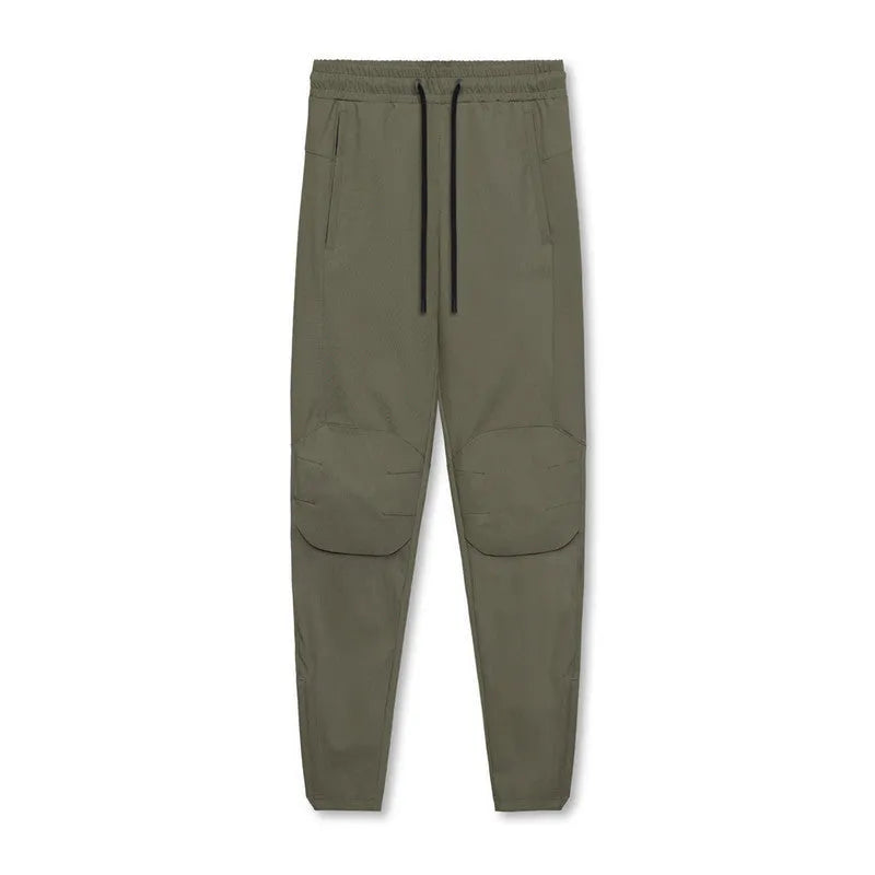 Men's grey ankle-tied running trousers for fitness exercise with quick-dry polyester fabric