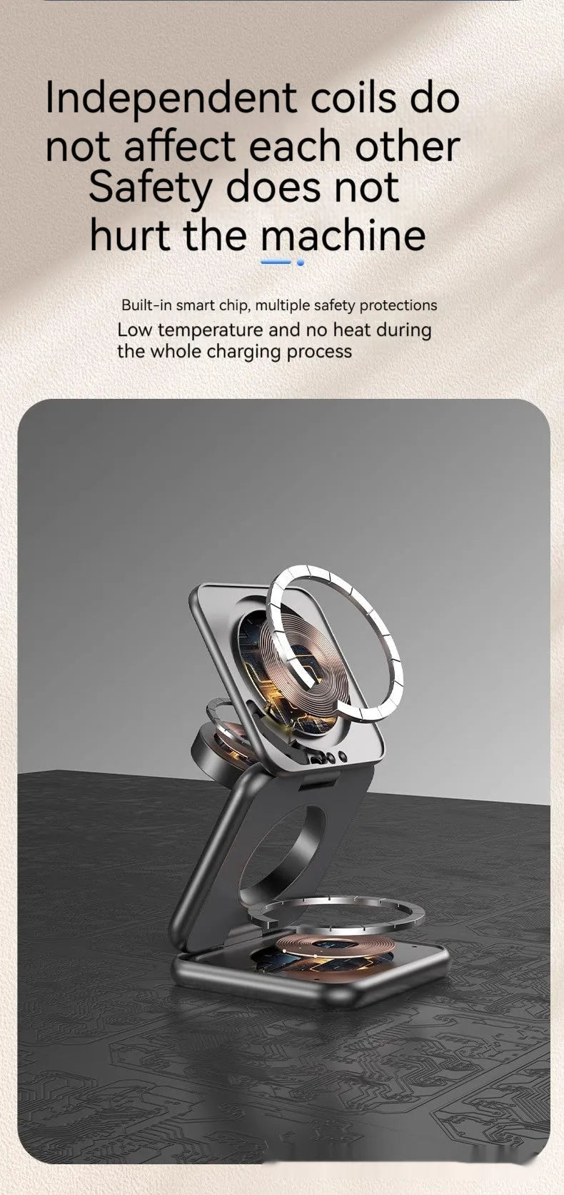 Foldable magnetic wireless charger phone holder in black or white with QC3.0 fast charging