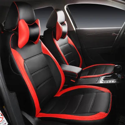 Single leather car seat cover with binding style in beige and black with red trim options