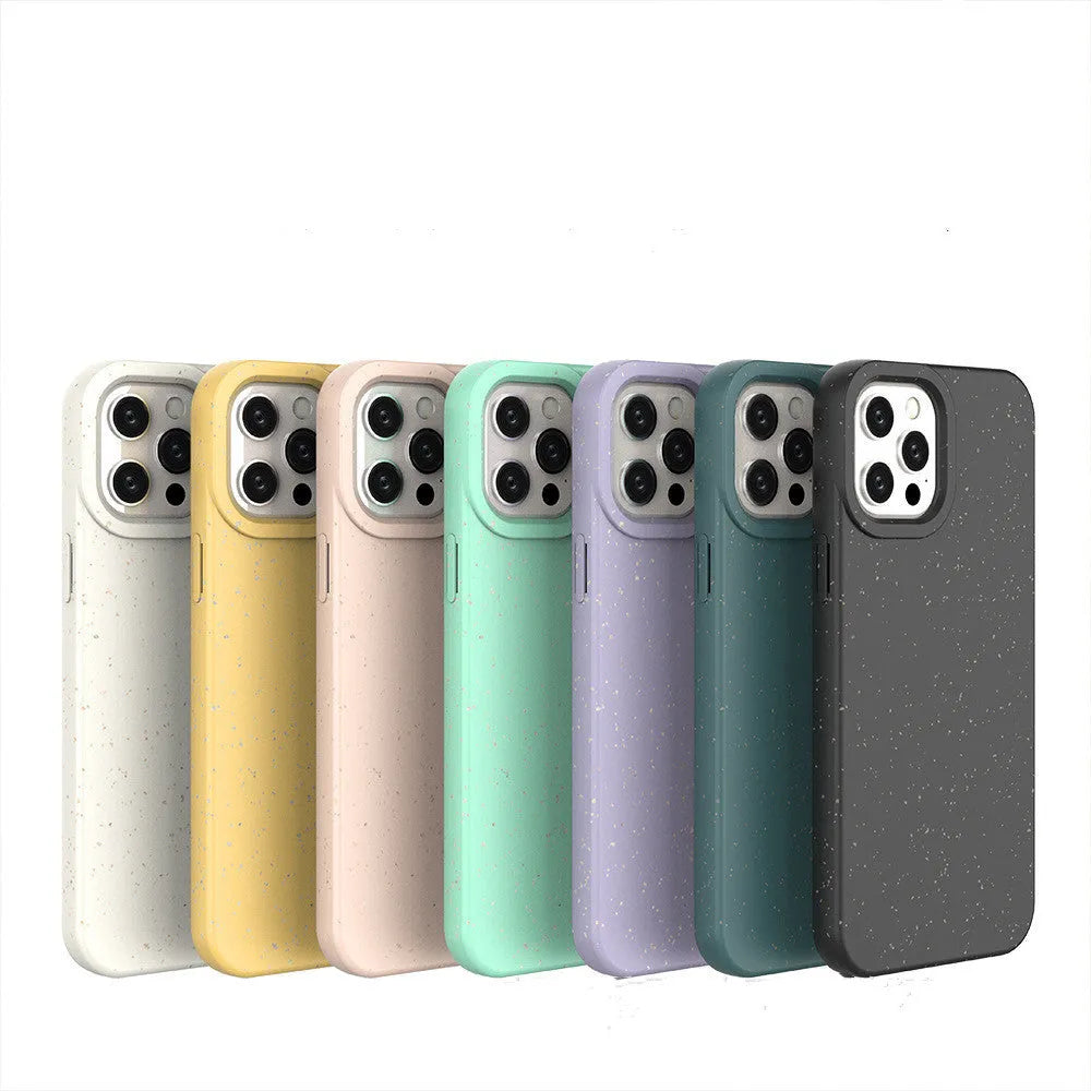 Fully degradable wheat straw fibre iPhone case in various colours for iPhone 14 Pro Max.