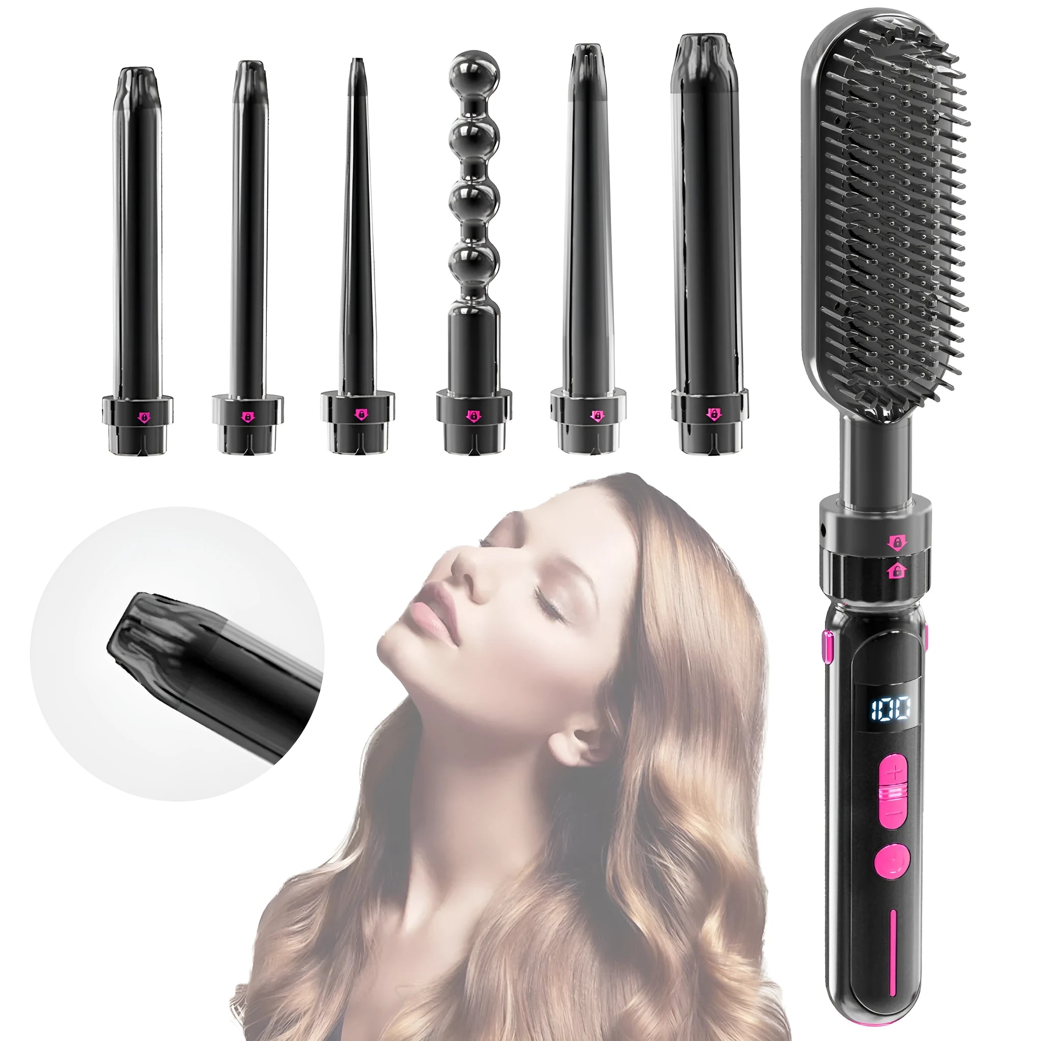 Black ceramic curly hair sticks with dual-purpose roll and straight function, 21-30mm diameter, spray coating shell