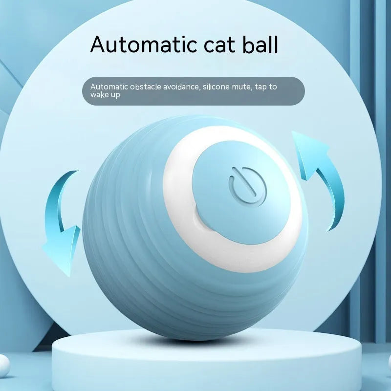 Automatic moving bouncing rolling ball smart cat toy in blue and pink silicone construction