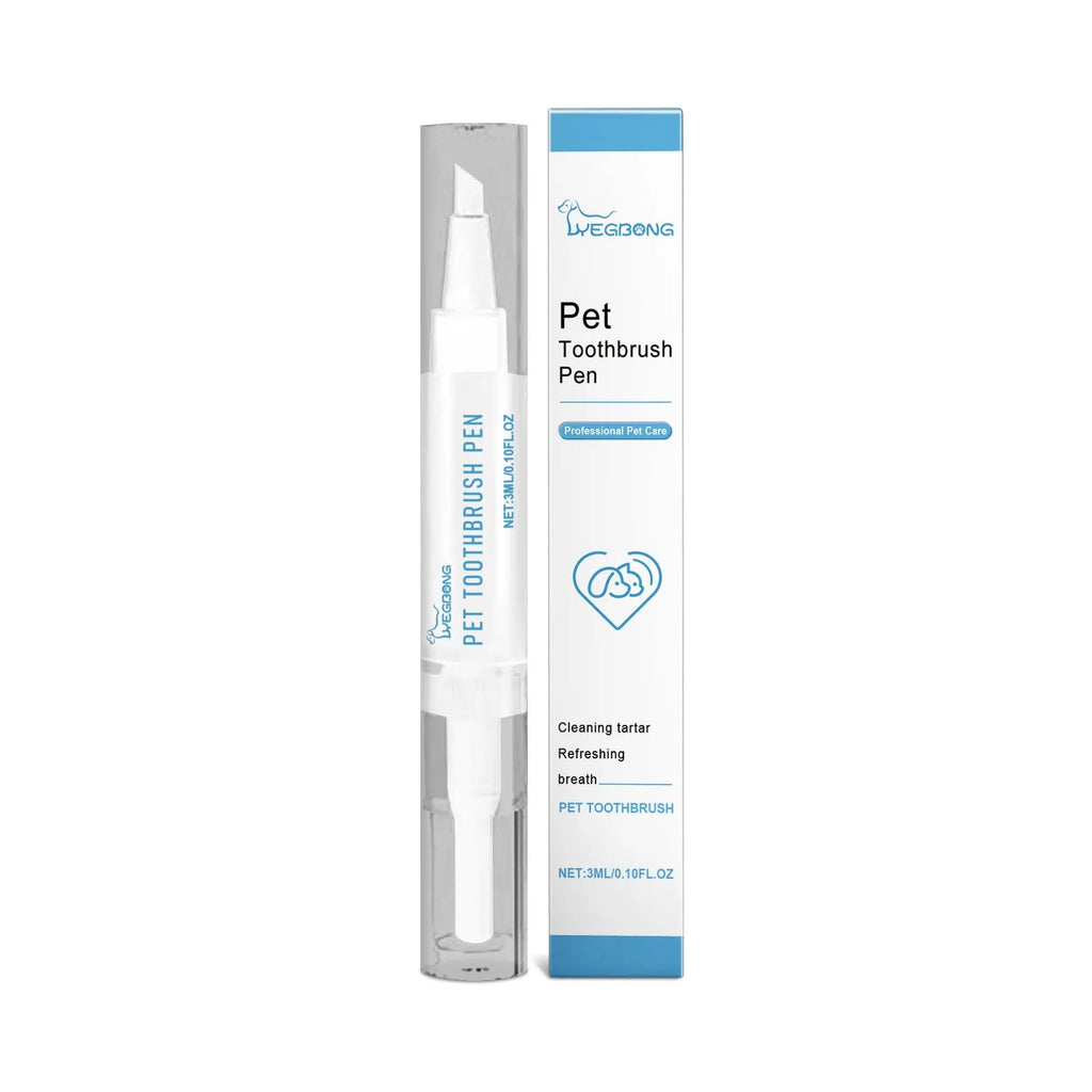 Pet teeth cleaning brush with 3ml reservoir, measuring 12.5cm long with integrated applicator bristles