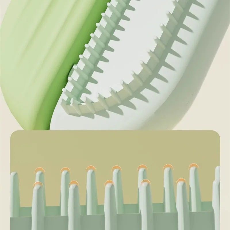 Blue pet grooming comb with a water tank for catching floating hair, shown alongside a soft cotton towel.