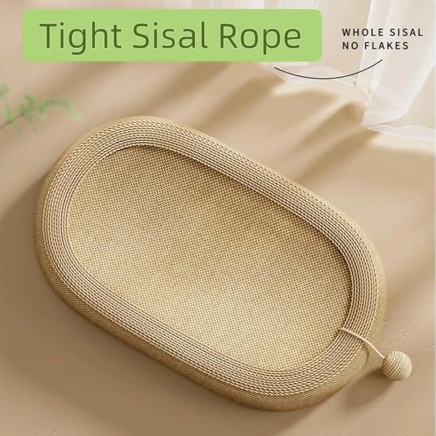 Large rectangular sisal cat scratching board with a flat lounge area on top.