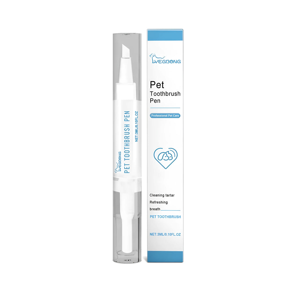 Pet teeth cleaning brush with 3ml reservoir, measuring 12.5cm long with integrated applicator bristles