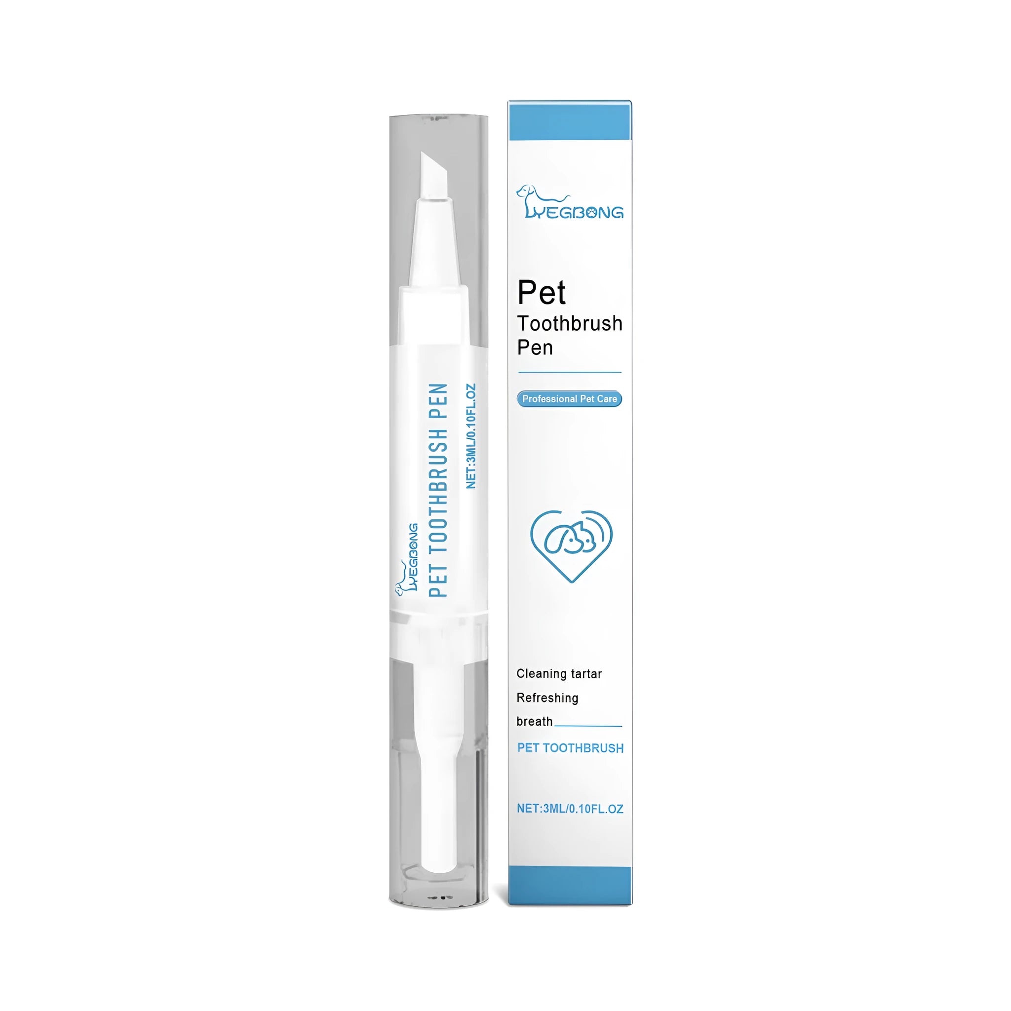 Pet teeth cleaning brush with 3ml reservoir, measuring 12.5cm long with integrated applicator bristles