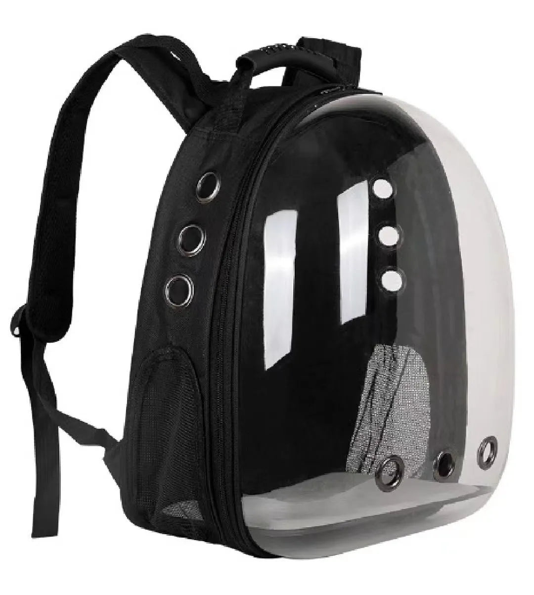 Polycarbonate pet carrier bag with side opening panel in medium capacity for cat transportation
