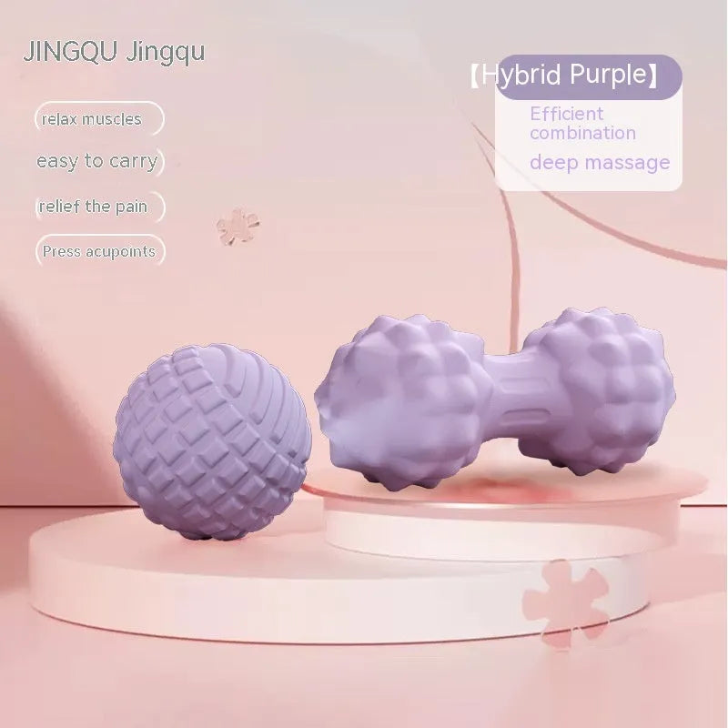 A 6cm diameter TPR foot massage ball shown in one of four colour options: pink, blue, green, or purple.