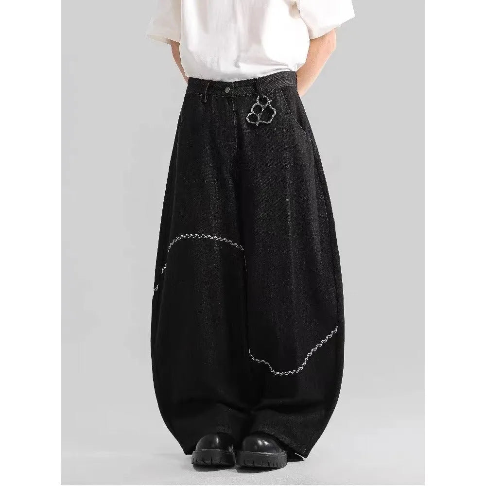 Black straight-leg denim trousers with micro-elastic fabric for autumn and winter casual wear