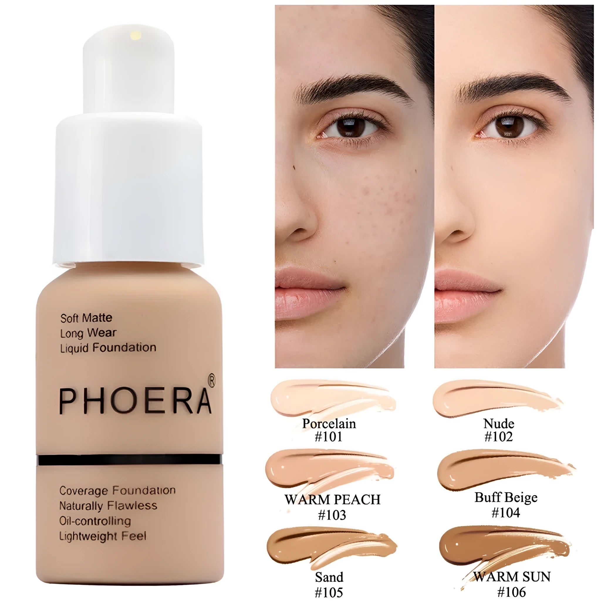 Natural shade liquid foundation cream with oil control and matte concealer finish in compact packaging