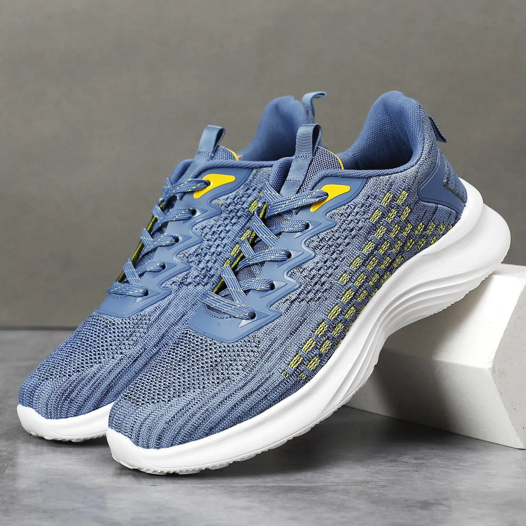 Women's Lavender Purple Flyknit running shoes with striped pattern and mesh lining on white background